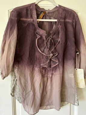 Aratta Sheer Lavender Ombre Ruffle Tie-Neck Blouse